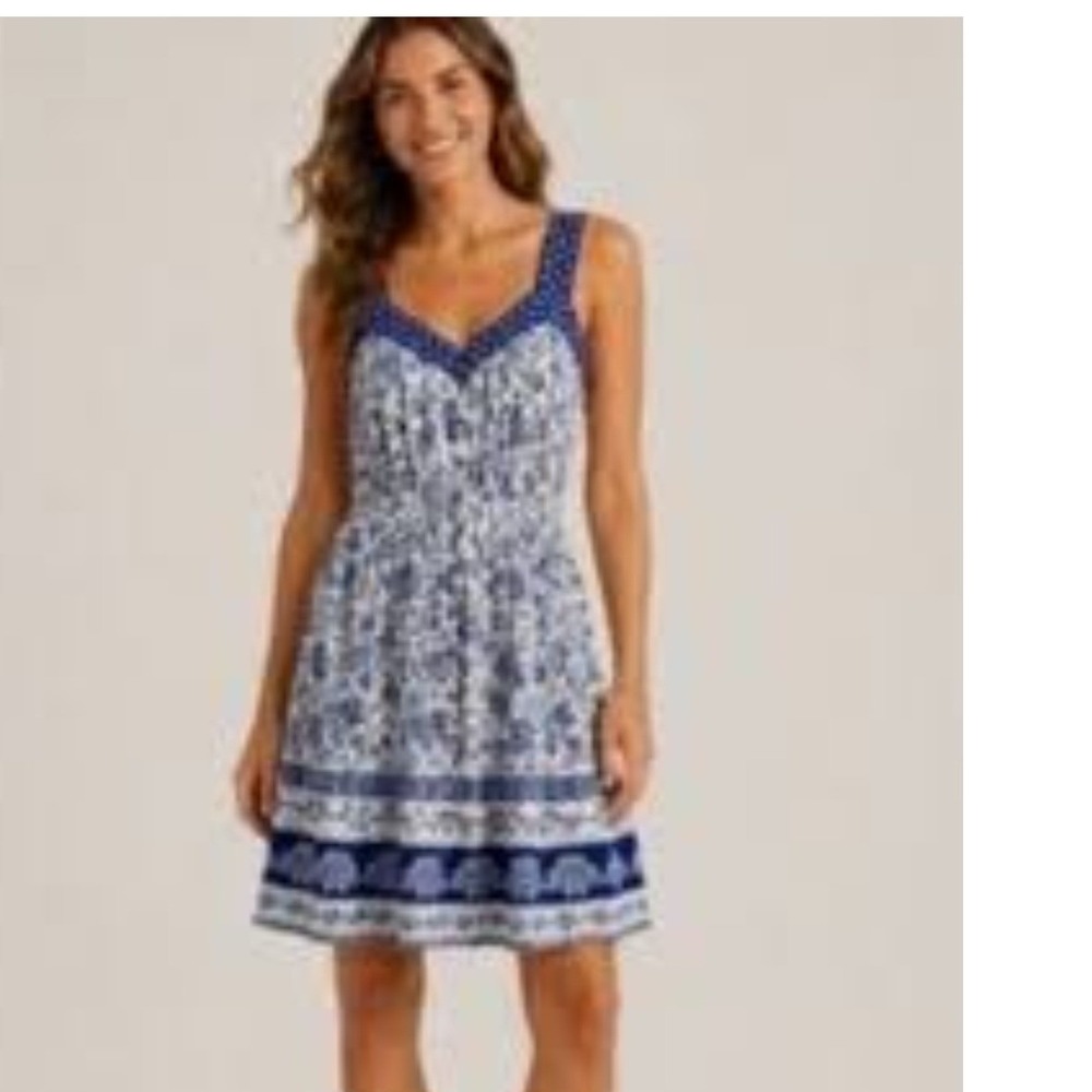 Knox Rose Blue White Floral Paisley Smocked Waist Button Front Midi Dress Medium